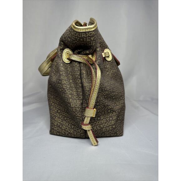 Brown And Gold Dooney and Bourke Small Print chiara tote Handbag Purse - Picture 3 of 11
